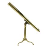 A ENGLISH BRASS  2 INCH REFRACTING TELESCOPE, EARLY 19TH C unsigned, the accessories including two
