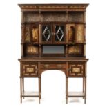 AN AESTHETIC MOVEMENT ROSEWOOD CABINET BY JAMES PLUCKNET OF WARWICK, C1890  inlaid in bone and