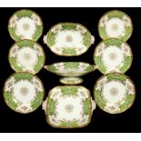 A COALPORT APPLE GREEN BAT WING PATTERN DESSERT SERVICE, C1920 stand 31cm over handles, printed mark