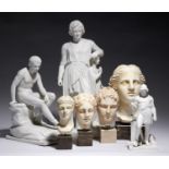 A DANISH BISCUIT STATUETTE OF BERTEL THORVALDSEN, P IPSEN, COPENHAGEN, C1860 and two other similar