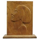 THOMAS SYMINGTON HALLIDAY (1902-1998) BAS RELIEF PROFILE HEAD OF A YOUNG WOMAN carved  oak, signed