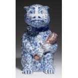 A DUTCH DELFTWARE BEAR JUG AND COVER, LATE 19TH C  the bear seated on its haunches and painted in