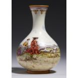 A WEDGWOOD QUEENSWARE VASE, C1865 painted with an artist, lady and dog together with another