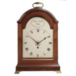 A MAHOGANY BRACKET CLOCK CATTLE & BARBER YORK, C1800  with anchor escapement, the enamelled dial