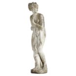 GARDEN STATUARY.  A HALF LIFE SIZE RECONSTITUTED STONE STATUE OF VENUS  126cm h Weathered from