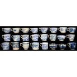 A STUDY COLLECTION OF ENGLISH BLUE AND WHITE TEA BOWLS, TEA CUPS AND COFFEE CANS, C1790-C1820