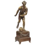 FRENCH SCHOOL, EARLY 20TH C FOOTBALLER  bronze, uneven rubbed light brown patina, 32cm h