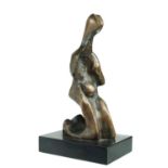 MODERN BRITISH SCHOOL FIGURE   bronze, uneven rubbed brown and black patina, ebonised wood base,