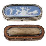 A GEORGE III IVORY TOOTHPICK BOX THE LID SET WITH A WEDGWOOD JASPER WARE CAMEO, C1790 cut steel