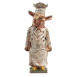 ADVERTISING.  AN ANTHROPOMORPHIC PAINTED CAST IRON PORK BUTCHER'S  SHOP WINDOW FIGURE OF A  PIG, MID