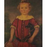 BRITISH NAIVE ARTIST, 19TH CENTURY  PORTRAIT OF A YOUNG BOY AND HIS DOG  three quarter length in a