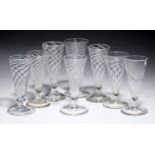 EIGHT ENGLISH WRYTHEN FLUTED DWARF ALE GLASSES, MID AND LATE 18TH C with rudimentary stem and folded