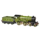 A HORNBY O GAUGE CLOCKWORK 4-4-0 LOCOMOTIVE AND TENDER, LNER 234 'YORKSHIRE' green livery Good