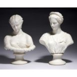 A VICTORIAN PARIAN WARE BUST OF CLYTE AFTER THE ANTIQUE AND ANOTHER OF A LADY IN A DIADEM, LATE 19TH