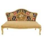 A FRENCH CREAM PAINTED AND GILT BANQUETTE IN LOUIS XV STYLE, 19TH C  the shaped and moulded frame