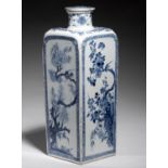 A JAPANESE BLUE AND WHITE FLASK, EDO PERIOD, 18TH C of square section, each face painted with flower
