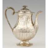 A GEORGE IV GADROONED SILVER COFFEE POT  with acanthus capped handle and flower knop,  24cm h, by