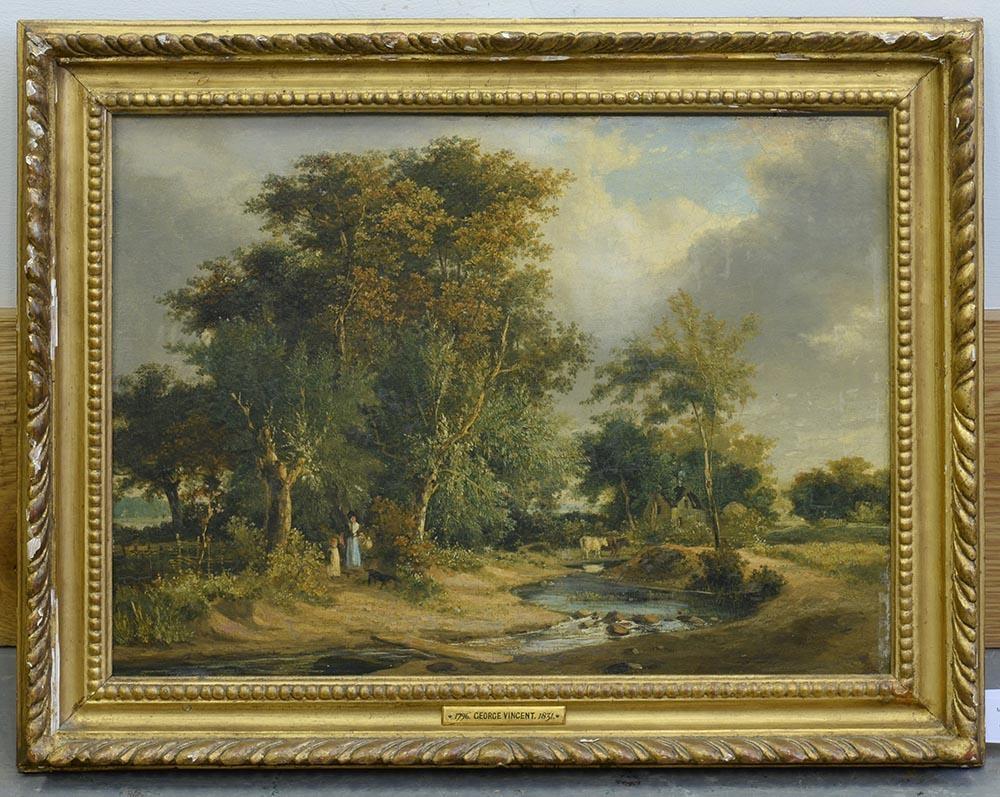 ATTRIBUTED TO GEORGE VINCENT (1796-1834) CROSSING THE BROOK oil on panel, 29 x 39.5cmProvenance: - Bild 2 aus 3