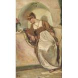 FRANK HOBDEN, RBA (1859-1936) STUDY OF A YOUNG WOMAN IN CLASSICAL DRESS ON A MARBLE SEAT; A LADY