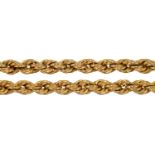 A GOLD ROPE NECKLACE 150 cm l, marked 15, 72g No damage. Light surface wear consistent with age