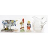 A FRENCH FAIENCE MILKMAID AND COW GROUP, 16CM H, PAINTED MONOGRAM AND INITIALS, 19TH/EARLY 20TH C, A
