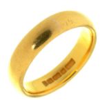 A 22CT GOLD WEDDING RING, DATE LETTER RUBBED, 6G, SIZE I ½ LIGHT WEAR CONSISTENT WITH AGE AND USE