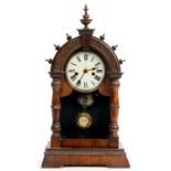 A STAINED WOOD SHELF CLOCK WITH GRIDIRON PENDULUM, 56CM H, LATE 19TH C