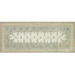 INDIAN NEEDLEWORKS, 57 X 138CM AND SMALLER, COMPRISING FRAMED CLOTH EMBROIDERED WITH SILVER