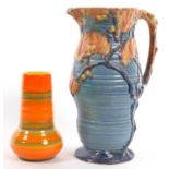 A CARLTON WARE MOULDED OAK TREE EWER, 36CM H, PRINTED MARK AND A CONTEMPORARY SHELLEY ART DECO