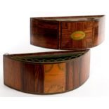 TWO SIMILAR ROSEWOOD,SATINWOOD, PEARWOOD AND LINE INLAID BOUGH POTS IN REGENCY STYLE AND OF SEMI