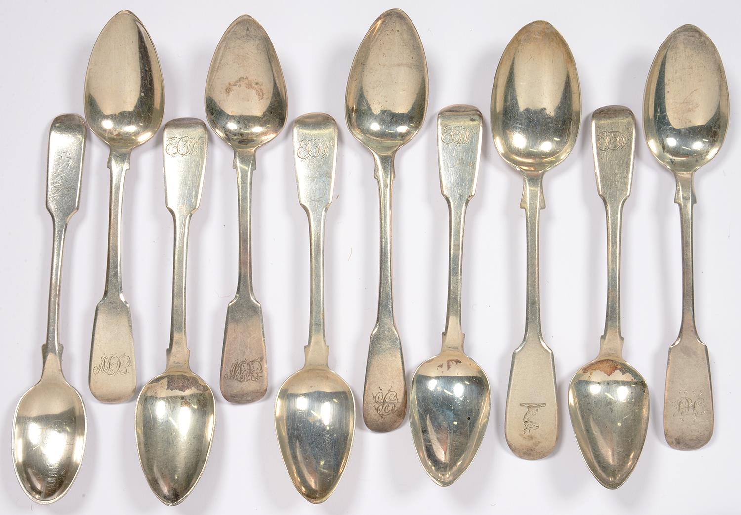 TEN VARIOUS SILVER TEASPOONS, GEORGE III AND LATER, 5OZS 13DWTS