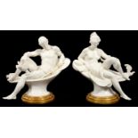 TWO ITALIAN PORCELAIN FIGURES OF A SEMI NAKED MAN AND WOMAN, 19CM H, IMPRESSED SIGNATURE AND DATE