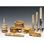 A JAPANESE IVORY NETSUKE AND OTHER IVORY WORKS OF ART, VARIOUS SIZES, MID 19TH CENTURY – C1900 (SOME