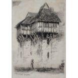ENGLISH SCHOOL, SNOWY LANDSCAPE, PASTEL, STOKESAY CASTLE, ETCHING AND THREE OTHERS, INDISTINCTLY