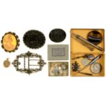 MISCELLANEOUS SILVER, COSTUME JEWELLERY AND OTHER ARTICLES, TO INCLUDE AN ENAMEL AND GEM SET BUCKLE,