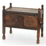 AN INDIAN CARVED WOOD DOWRY CHEST, LATE 19TH C, 45CM H; 71 X 38CM