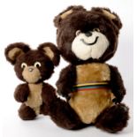 1980 MOSCOW OLYMPIC GAMES.  TWO COMMEMORATIVE MISHA TEDDY BEAR MASCOTS, 31 AND 46CM H,