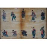 CHINESE SCHOOL, STUDIES OF FIGURES PAINTED ON SILK,  TEN TOGETHER FRAMED, 20 X 30CM