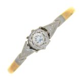 AN EDWARDIAN DIAMOND RING, IN GOLD MARKED 18CT & PT, 1.5G, SIZE R HEAD DETACHED FROM HOOP IN SOME