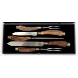 A FIVE PIECE ANTLER HAFTED CARVING SET, BY THE ALEX R CLARK MFG CO, CASED, EARLY 20TH C NO