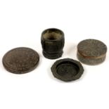 A CHINESE  ARCHAIC STYLE MINIATURE BRONZE VESSEL, 5.5CM H, A DEAD SEA STONE  DISC FORM SOUVENIR