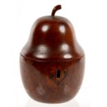 A TURNED FRUITWOOD TEA CADDY IN THE FORM OF A PEAR, 13.5CM H