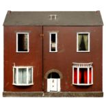 A VICTORIAN PAINTED WOOD DOLLS HOUSE, THE FRONT OPENING TO REVEAL FIVE ROOMS, STAIRCASE, HALL AND
