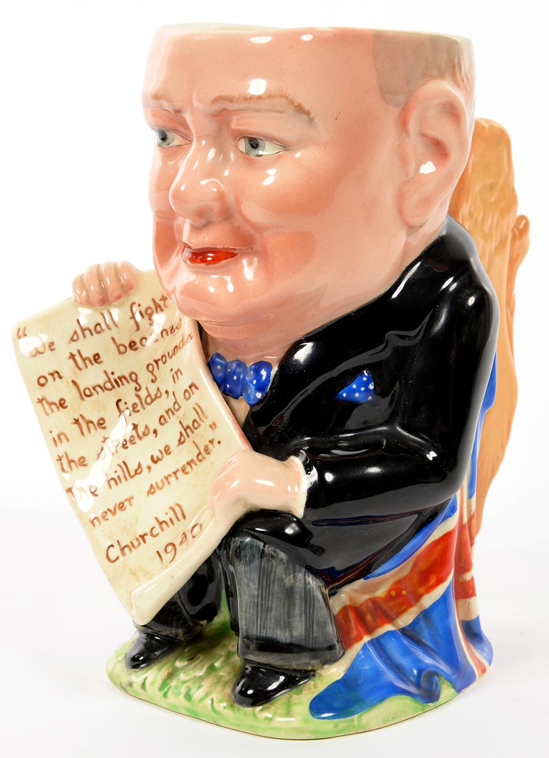 A WORLD WAR II STAFFORDSHIRE WINSTON CHURCHILL TOBY JUG, 20CM H, IMPRESSED AND PRINTED MARKS