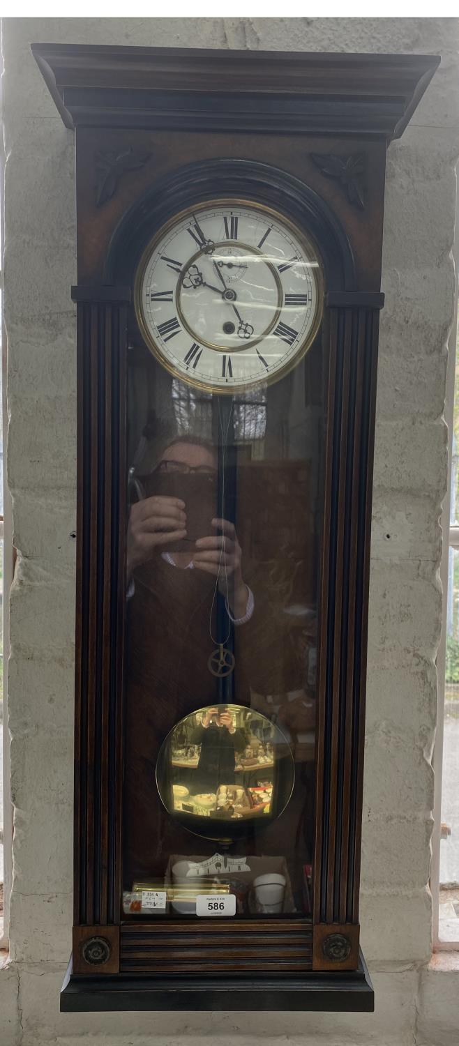 A WALNUT VIENNA WALL CLOCK WITH ENAMEL DIAL, C1930, 88CM H