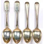 TWO PAIRS OF VICTORIAN SILVER SERVING SPOONS, BEADED OLD ENGLISH AND FIDDLE PATTERN, LONDON 1866 AND