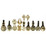 ELEVEN VARIOUS HORSE BRASSES AND TWO SWINGERS, 19TH AND EARLY 20TH C