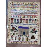 A VICTORIAN LINEN SAMPLER, WORKED BY CHRISTINA BALLANTYNE AND DATED 1873, 62 X 46CM, UNFRAMED