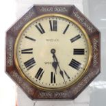 A VICTORIAN OCTAGONAL ROSEWOOD WALL TIMEPIECE, THE PAINTED DIAL INSCRIBED WHEELER, WARKSOP, HAVING