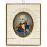 A PORTRAIT MINIATURE OF ADMIRAL LORD NELSON, OVAL, 8 X 6.5CM, IN IVORY VENEERED FRAME, C EARLY